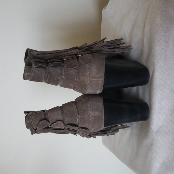 The Kooples fringe buckle genuine leather ankle booties, gray, women's 40 - Picture 6 of 12